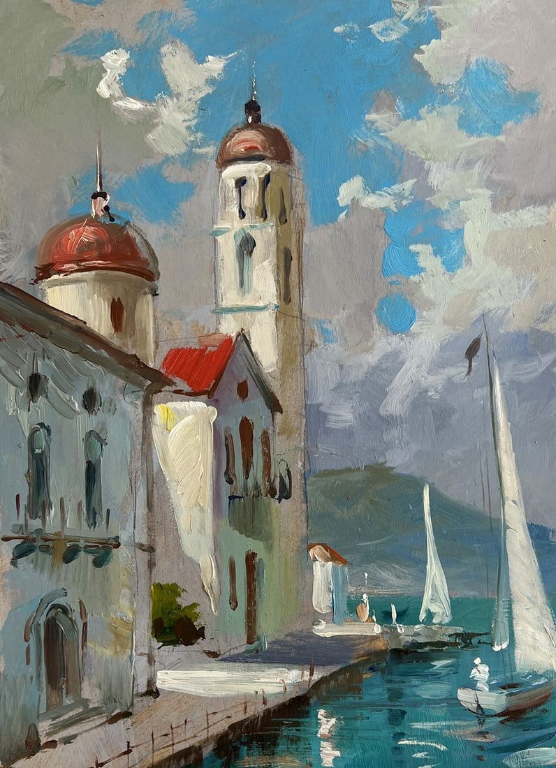 Oil painting City on the water and white sails Yuriy Suprunchuk - 9