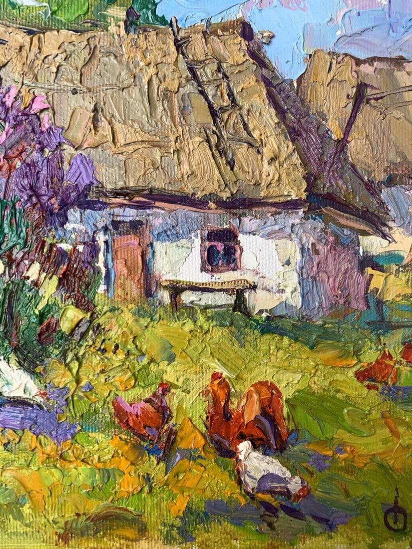 Oil painting Chickens grazing in the yard Oksana Kalenyuk - 10