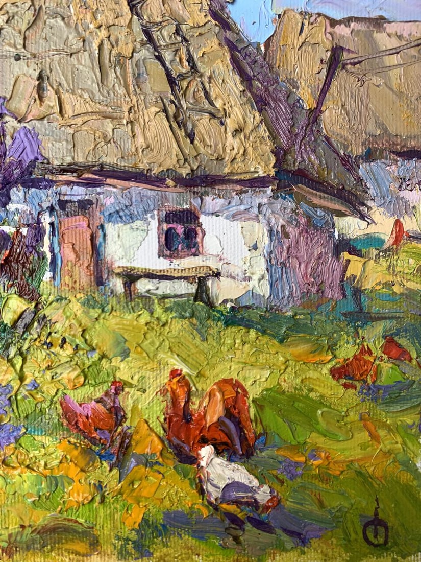Oil painting Chickens grazing in the yard Oksana Kalenyuk - 11