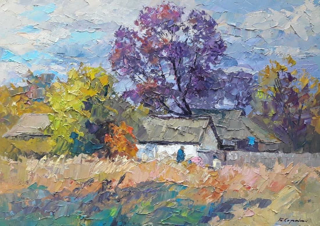 Oil painting Autumn worries Serdyuk Boris Petrovich: NoSERB 717 *** ABOUT THIS PAINTING *** * TITLE: "Autumn worries" * ARTISTS: Serdyuk Boris Petrovich * SIZE: 50x70 cm/'19,68x27,55 inches' * MEDIUM: oil, cardboard * HAND PAINTED: Original painting fro