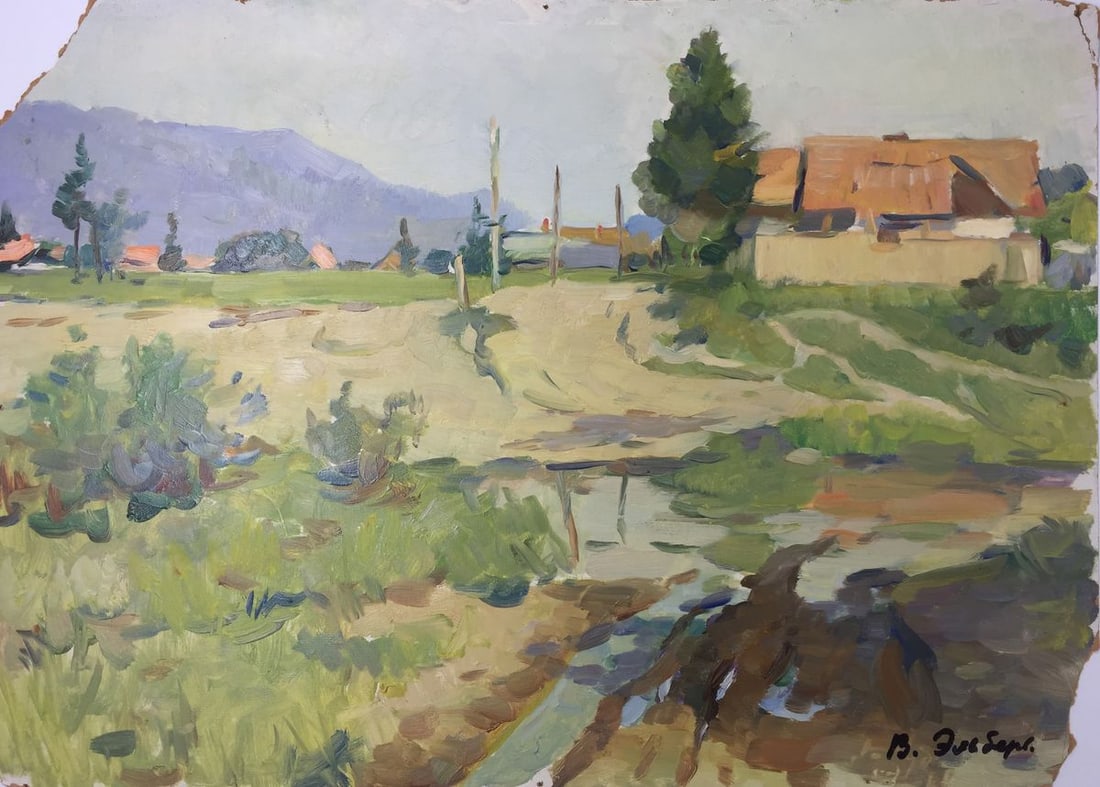Oil painting Road to the Carpathians El'bert V. A.: NoGS 209 *** ABOUT THIS PAINTING *** * TITLE: "Road to the Carpathians" * ARTISTS: El'bert V. A. * SIZE: 35x49 cm/'13.77x19.29 inches' * MEDIUM: oil, cardboard * HAND PAINTED: Original painting from