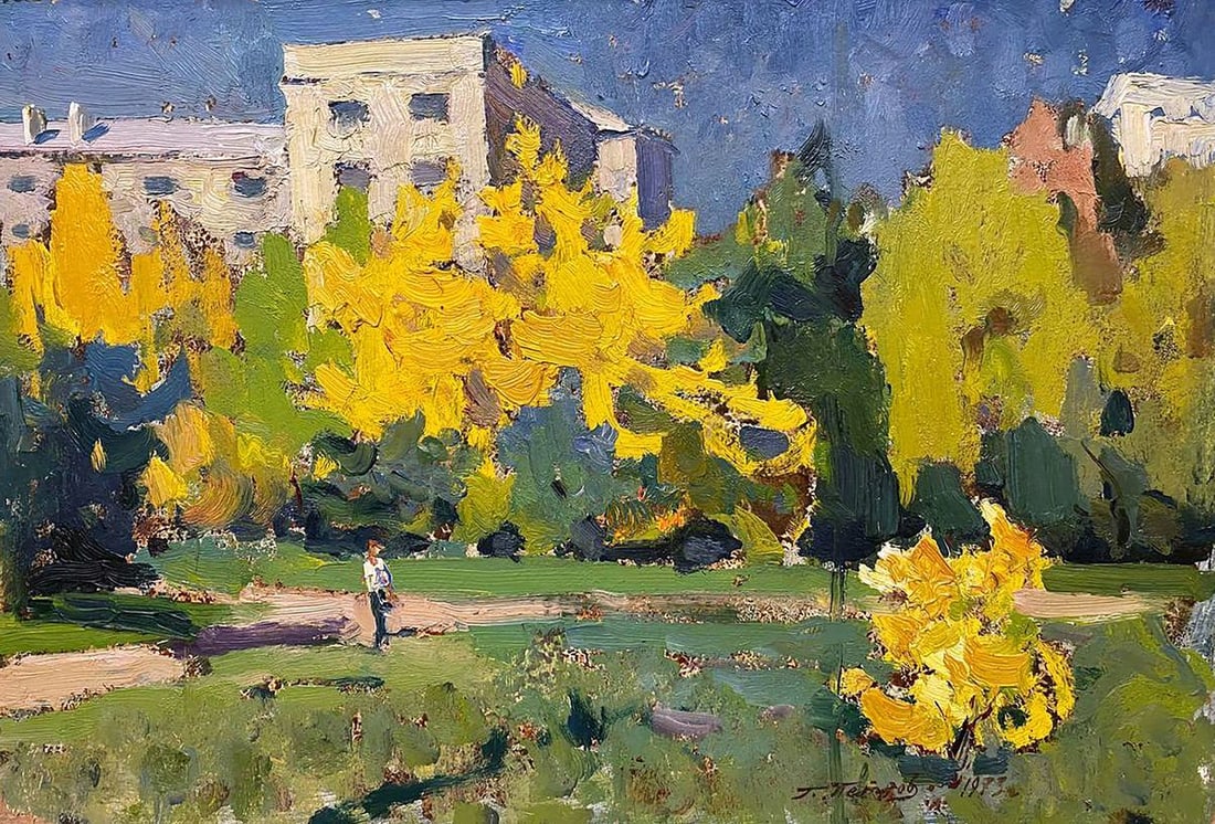 Oil painting Urban autumn Petrov Georgy Petrovich: NoGS 340 *** ABOUT THIS PAINTING *** * TITLE: "Urban autumn" * ARTISTS: Petrov Georgy Petrovich * SIZE: 35x50 cm/'13.77x19.68 inches' * MEDIUM: oil, cardboard * HAND PAINTED: Original painting from ou