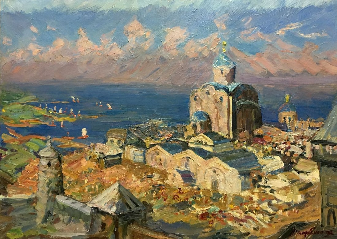 Oil painting City landscape Khodchenko Lev Pavlovich: NoVern 812 *** ABOUT THIS PAINTING *** * TITLE: "City landscape" * ARTISTS: Khodchenko Lev Pavlovich * SIZE: 50x70 cm/'19.68x27.55 inches' * MEDIUM: oil, cardboard * HAND PAINTED: Original painting