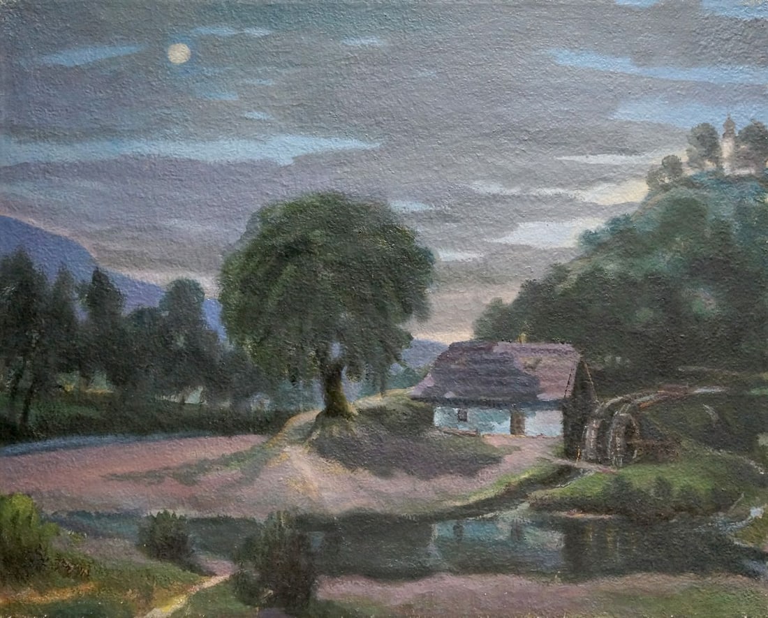 Oil painting Night time: NoVern 903 *** ABOUT THIS PAINTING *** * TITLE: "Night time" * ARTISTS: Unknown artist * SIZE: 65x80 cm/'25.59x31.49 inches' * MEDIUM: oil, canvas * HAND PAINTED: Original painting from our