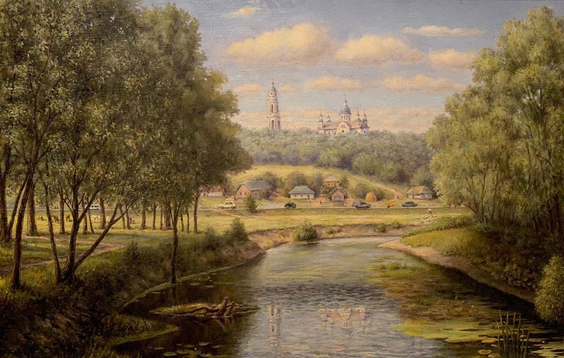 Oil painting Landscape with a monastery Litvinov Arkady Petrovich: NoLitv 618 *** ABOUT THIS PAINTING *** * TITLE: "Landscape with a monastery" * ARTISTS: Litvinov Arkady Petrovich * SIZE: 49x75 cm/'19.29x29.52 inches' * MEDIUM: oil, canvas * HAND PAINTED: Original