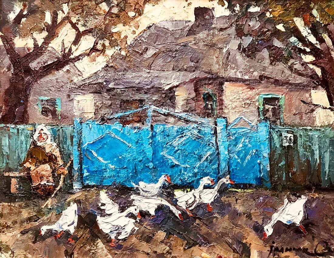 Oil painting Near the gate Kalenyuk Alex: NoKalen 1010 *** ABOUT THIS PAINTING *** * TITLE: "Near the gate" * ARTISTS: Kalenyuk Alex * SIZE: 35x45 cm/'13.77x17.71 inches' * MEDIUM: oil, canvas * HAND PAINTED: Original painting from our collec