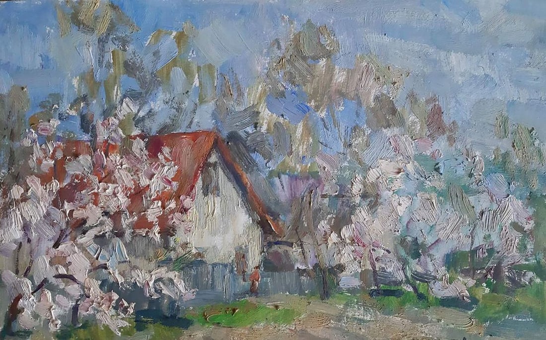 Oil painting Spring came Kovalenko Ivan Mikhailovich: NoKoval 106 *** ABOUT THIS PAINTING *** * TITLE: "Spring came" * ARTISTS: Kovalenko Ivan Mikhailovich * SIZE: 25.5x39 cm/'10.03x15.35 inches' * MEDIUM: oil, cardboard * HAND PAINTED: Original