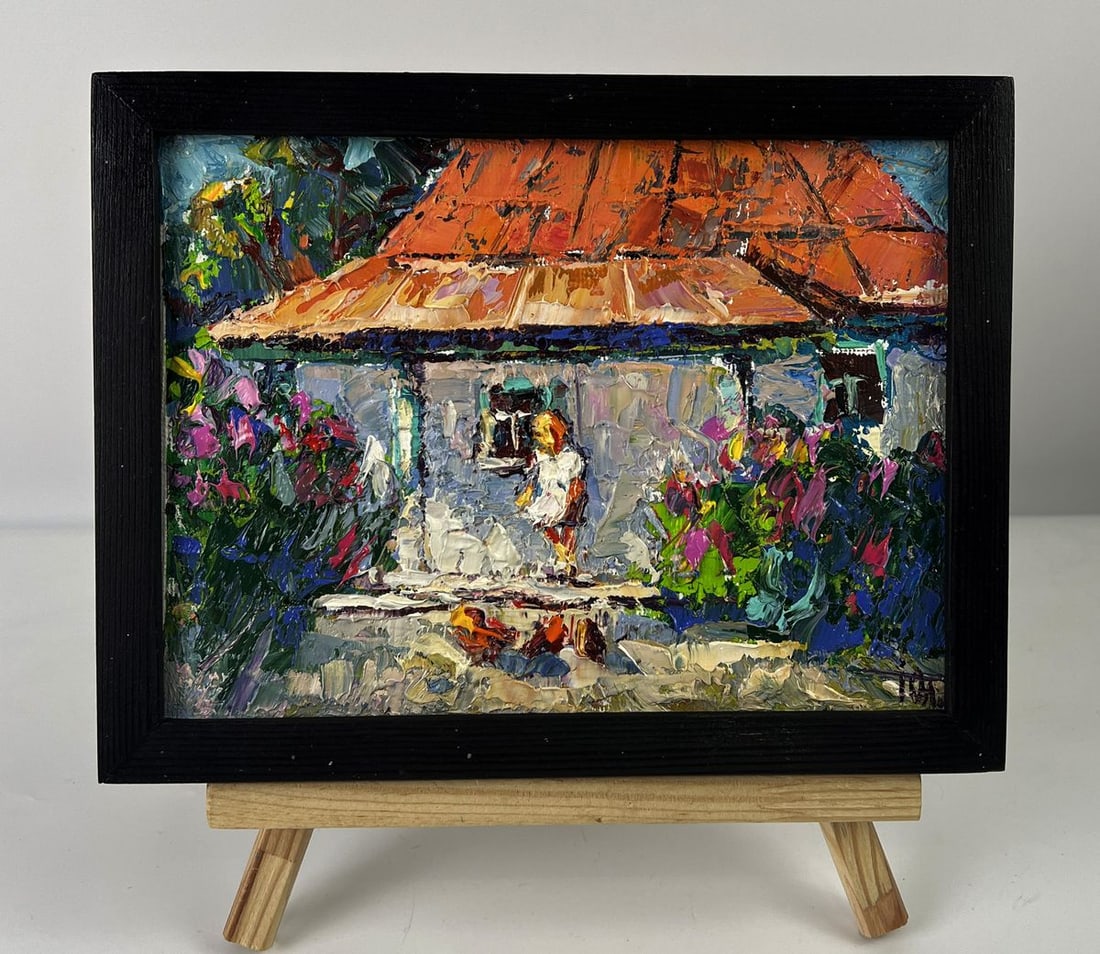 Oil painting Chickens in the Yard Oleksiy Ivanyuk: NoAAA6328*** ABOUT THIS PAINTING **** TITLE: "Chickens in the Yard"* ARTISTS: Oleksiy Ivanyuk* SIZE: 15x20 cm/5.90x7.87 inches'* MEDIUM: oil, canvas* HAND PAINTED: Original painting from our