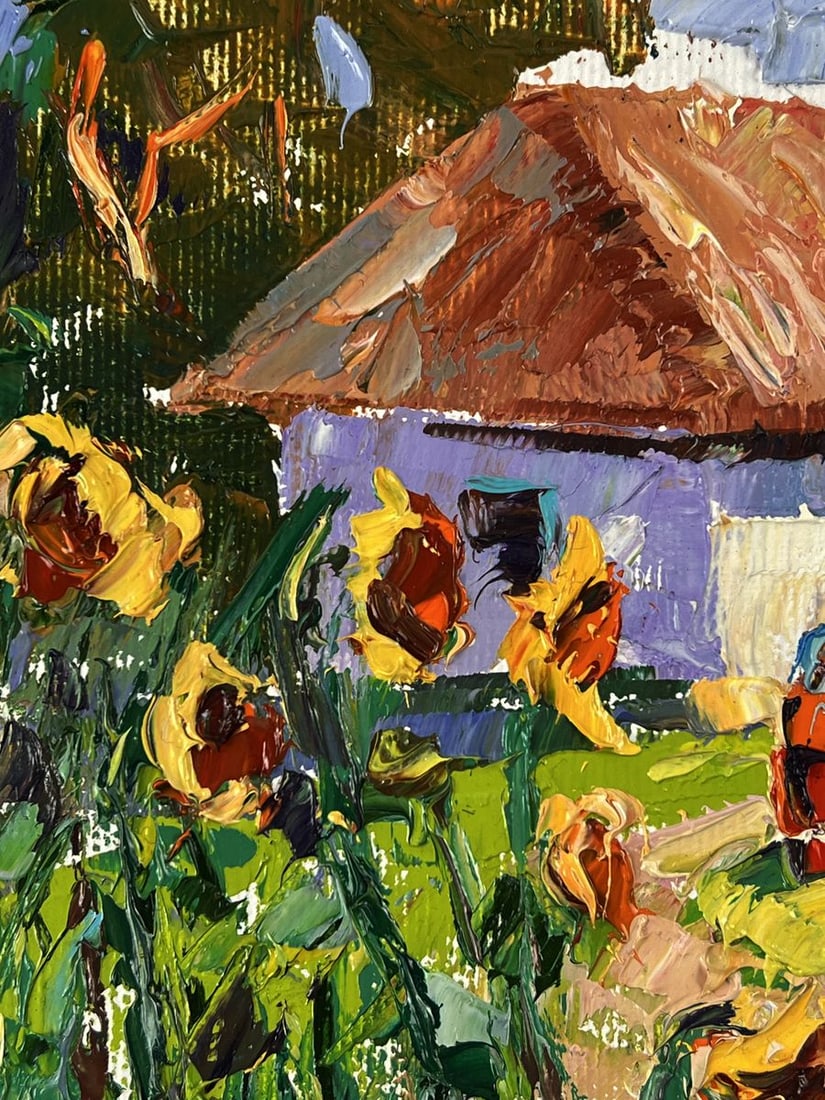 Oil painting Sunflowers in the yard of the house Oleksiy Ivanyuk - 4