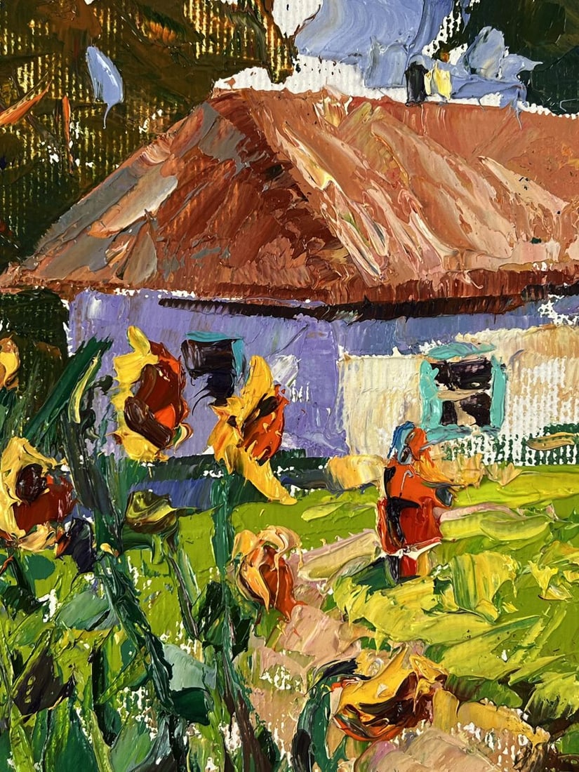 Oil painting Sunflowers in the yard of the house Oleksiy Ivanyuk - 6