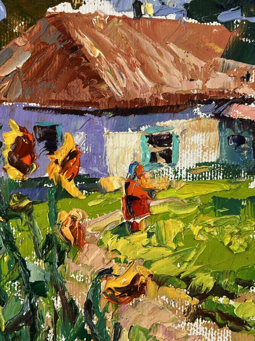 Oil painting Sunflowers in the yard of the house Oleksiy Ivanyuk - 8