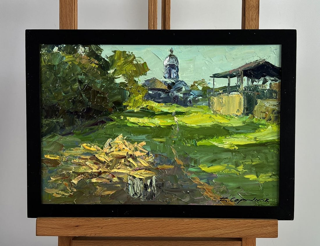 Oil painting In the village courtyard Boris Serdyuk: NoAAA6371*** ABOUT THIS PAINTING **** TITLE: "In the village courtyard"* ARTISTS: Boris Serdyuk* SIZE: 20x30 cm/7.87x11.81 inches'* MEDIUM: oil, cardboard* HAND PAINTED: Original painting from our