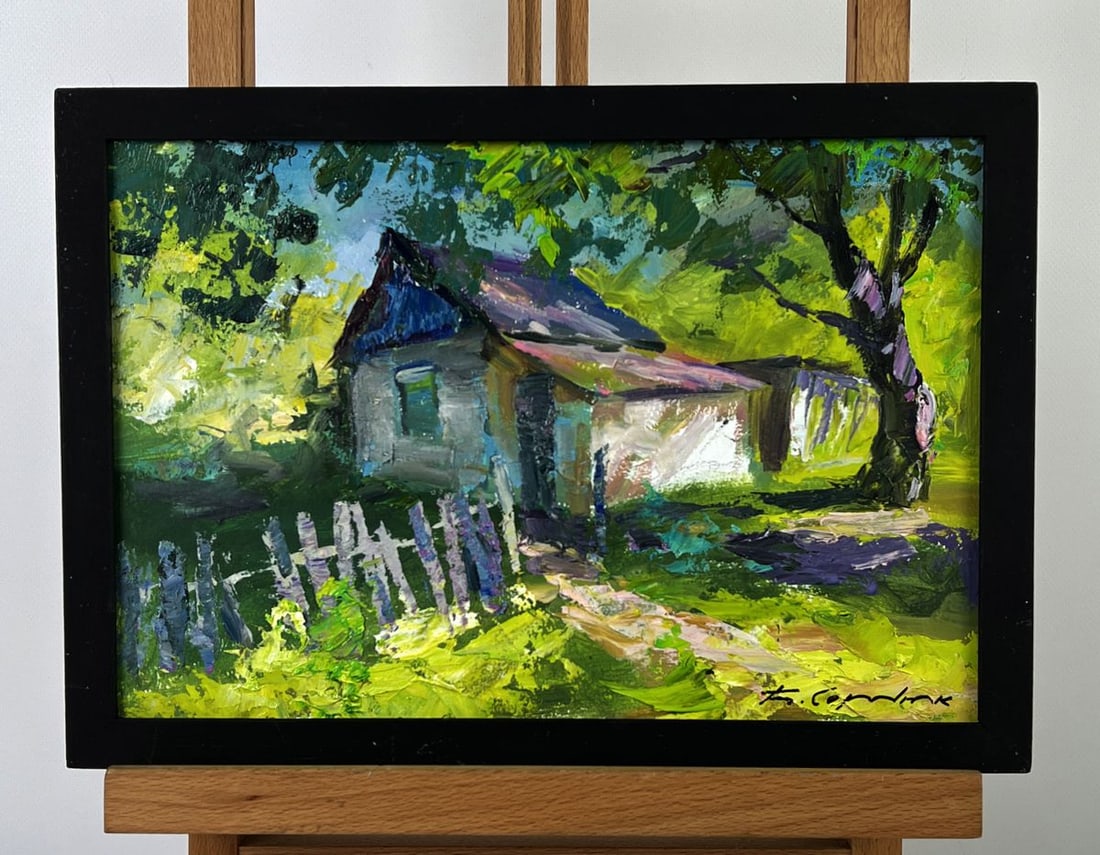 Oil painting Spring days in the yard Boris Serdyuk: NoAAA6375*** ABOUT THIS PAINTING **** TITLE: "Spring days in the yard"* ARTISTS: Boris Serdyuk* SIZE: 20x30 cm/7.87x11.81 inches'* MEDIUM: oil, cardboard* HAND PAINTED: Original painting from our