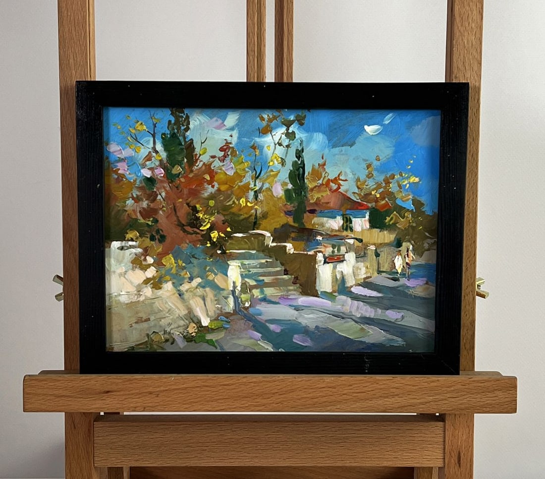 Oil painting A walk along a village street Yuriy Suprunchuk: NoAAA6007*** ABOUT THIS PAINTING **** TITLE: "A walk along a village street"* ARTISTS: Yuriy Suprunchuk* SIZE: 15x20 cm/5.90x7.87 inches'* MEDIUM: oil, hardboard* HAND PAINTED: Original painting from