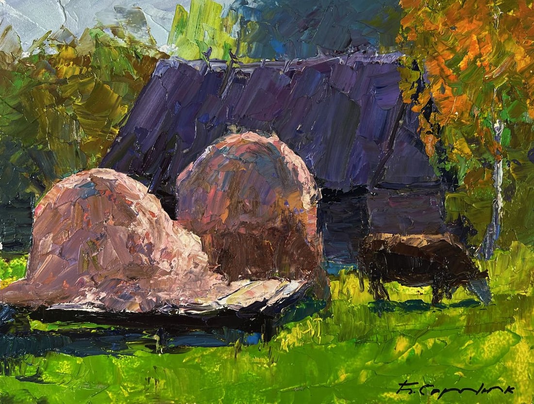 Oil painting Lonely cow in a country field Boris Serdyuk - 3