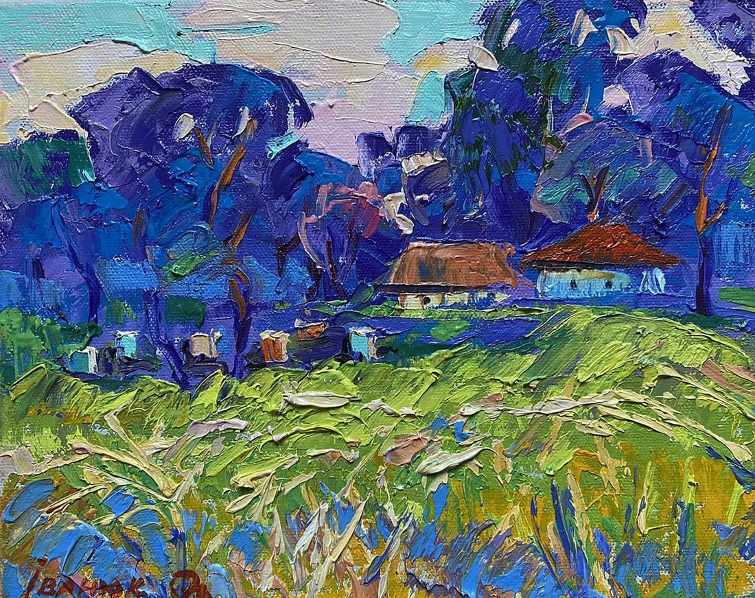 Oil painting Quiet morning in the village Oleksiy Ivanyuk: NoKalen 1547The oil painting on Canvas titled "Quiet Morning in the Village" gently immerses the viewer in a peaceful countryside scene where time seems to pause, allowing one to breathe in the sereni