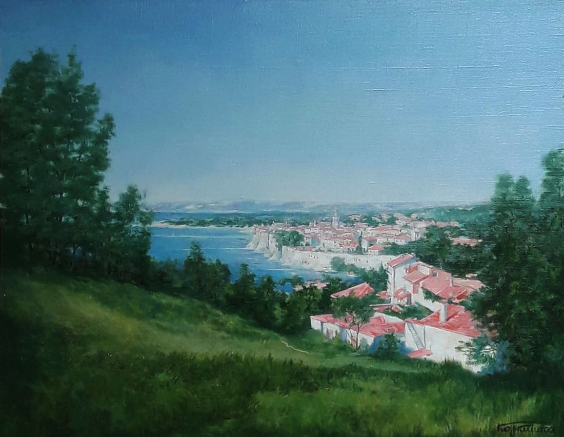 Oil painting City Island Vasily Korkishko: NoKork 165*** ABOUT THIS PAINTING **** TITLE: "City Island" * ARTISTS: Vasily Korkishko* SIZE: 58x71.5 cm/'22.83x28.14 inches'* MEDIUM: oil, canvas* HAND PAINTED: Original painting from our