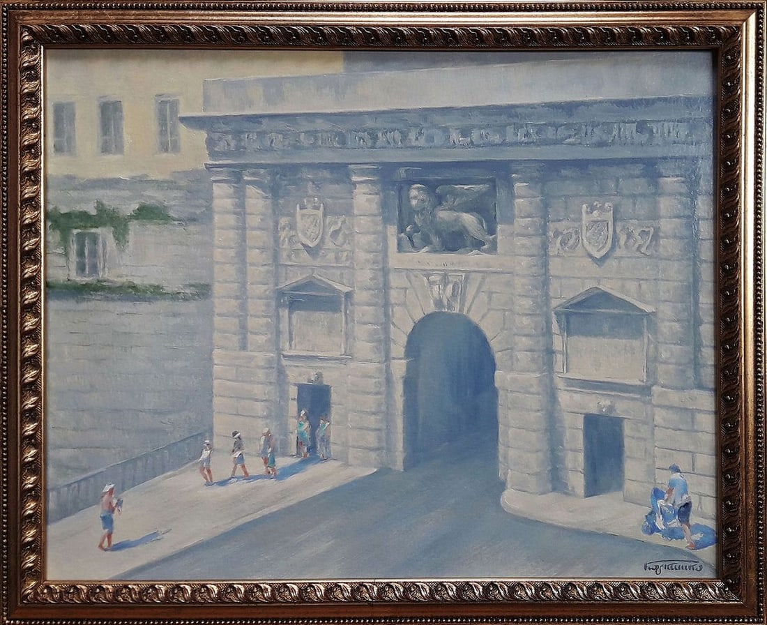 Oil painting Entering the city Vasily Korkishko: NoKork 190*** ABOUT THIS PAINTING **** TITLE: "Entering the city" * ARTISTS: Vasily Korkishko* SIZE: 40x50 cm/'15.74x19.68 inches'* MEDIUM: oil, cardboard* HAND PAINTED: Original painting from our