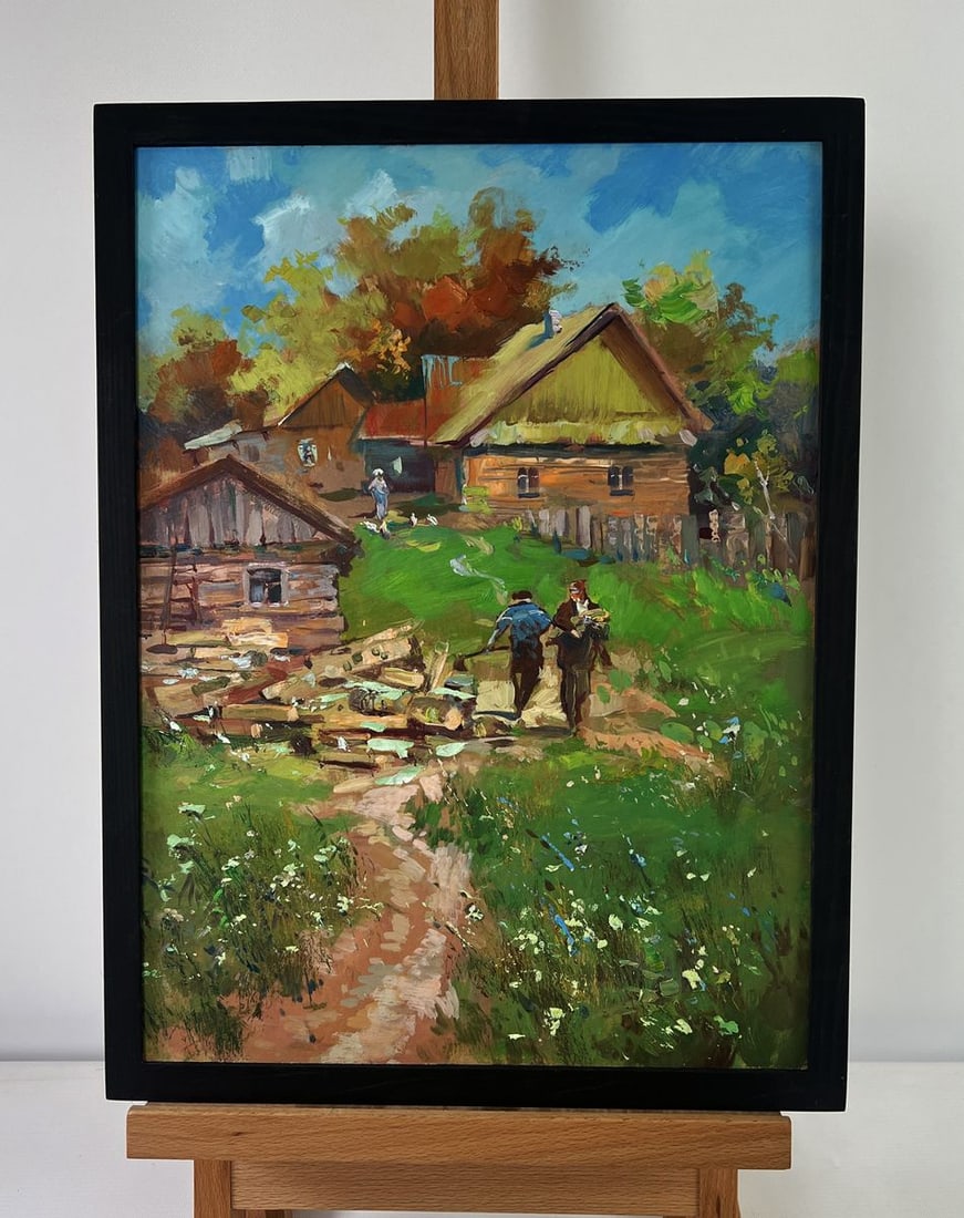 Oil painting Work on a summer day in the village Yuriy Suprunchuk: NoAAA5469The Oil painting on Cardboard titled "Work on a summer day in the village" is a vibrant and soulful depiction of rural life, filled with warmth, energy, and a sense of timeless simplicity.