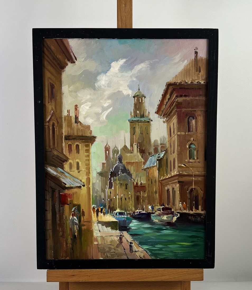 Oil painting Venetian reflection Yuriy Suprunchuk: NoAAA4243The painting "Venetian Reflection" captures the essence of a timeless city, where water and architecture intertwine in a symphony of light and shadow. The composition leads the eye along a pi