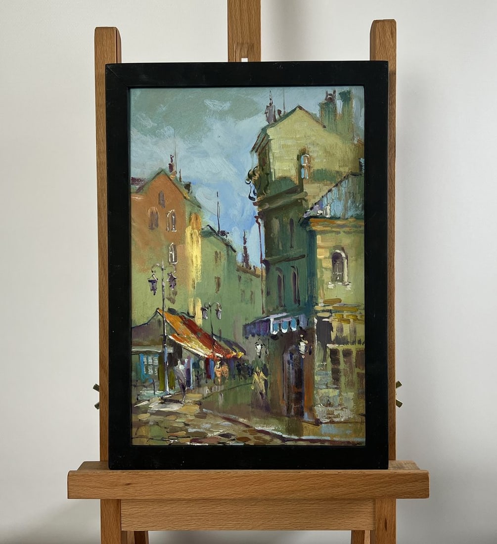Oil painting Shadows of Old Venice Yuriy Suprunchuk: NoAAA4268The painting "Shadows of Old Venice" is a mesmerizing depiction of nature's quiet beauty, where the calmness of a secluded riverbank is interrupted only by the gentle movement of water lilies