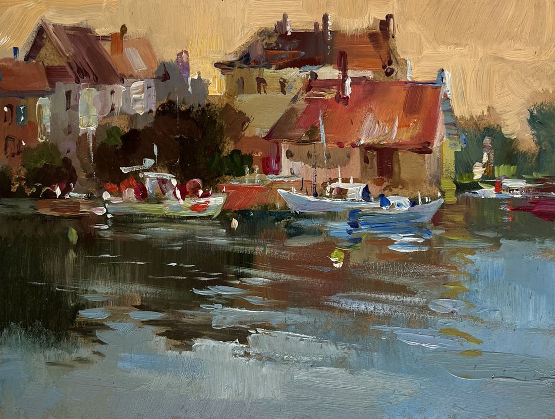 Oil painting Sunset glow over the rooftops Yuriy Suprunchuk - 3
