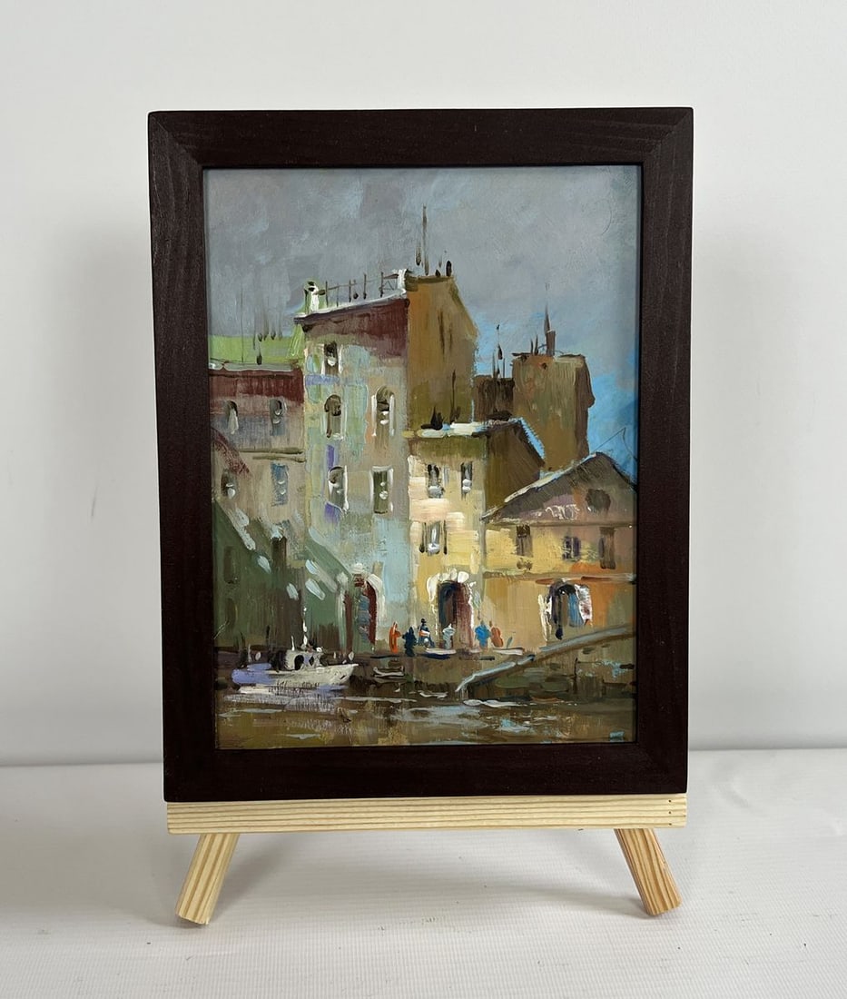 Oil painting Shadows of a City Street Yuriy Suprunchuk: NoAAA4327The painting "Shadows of a City Street" immerses the viewer in an old European cityscape, where historic architecture, muted tones, and expressive brushwork create a sense of nostalgia and ti