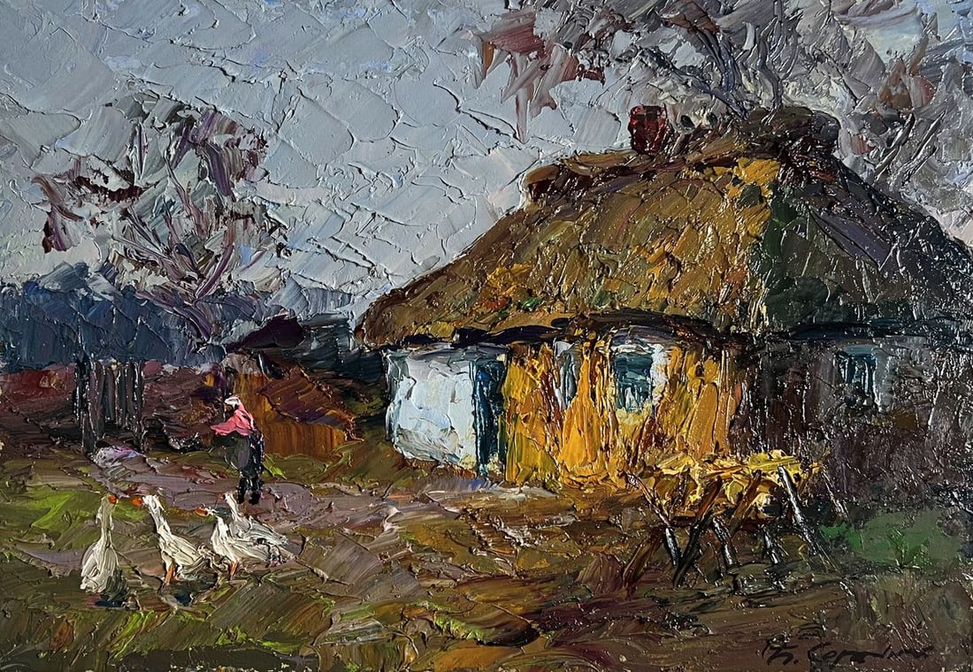 Oil painting Geese in the yard Boris Serdyuk - 3