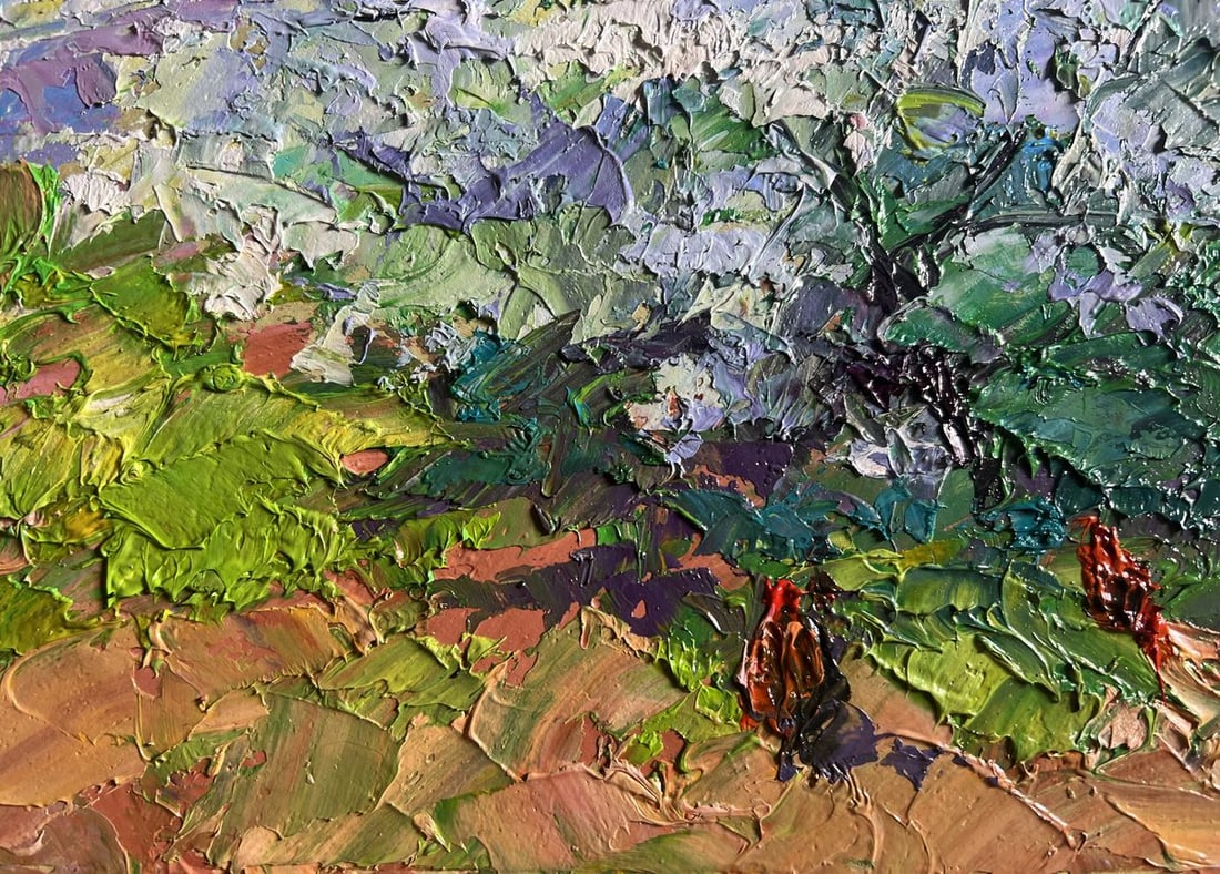 Oil painting Flowering tree and chickens Boris Serdyuk - 7