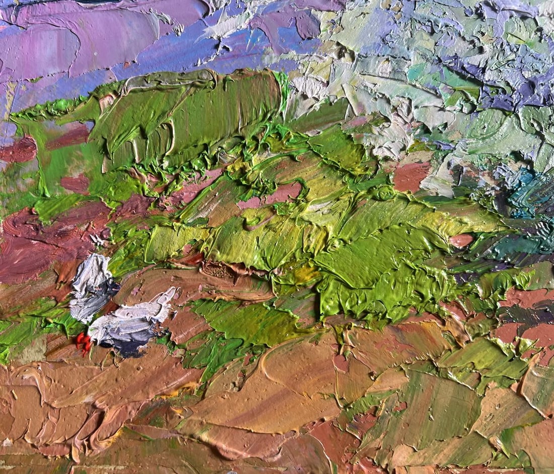 Oil painting Flowering tree and chickens Boris Serdyuk - 8