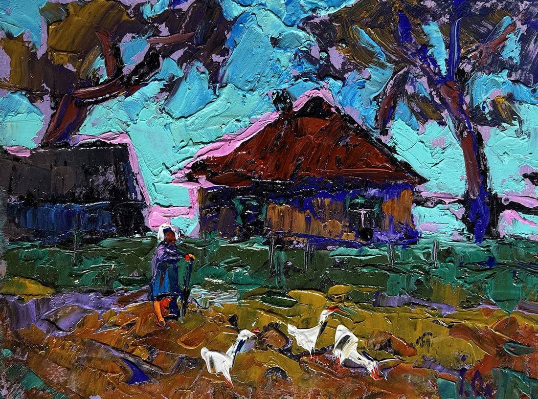 Oil painting A flock of geese in the evening Alex Kalenyuk - 3
