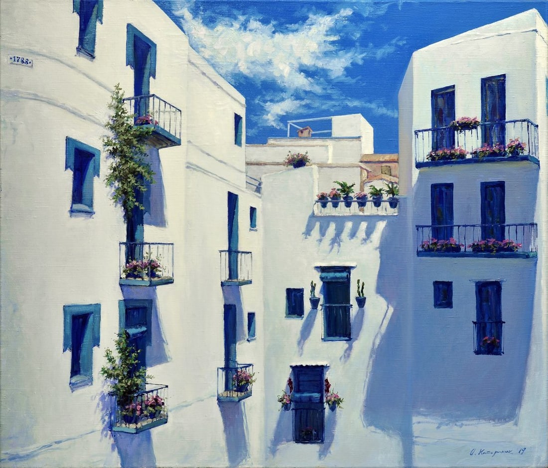 Oil painting Sunny day in Peniscula Oleg Kateryniuk: NoKat 29 *** ABOUT THIS PAINTING *** * TITLE: "Sunny day in Peniscula" * ARTISTS: Oleg Kateryniuk * SIZE: 85x100 cm/'33.46x39.37 inches' * MEDIUM: oil, canvas * HAND PAINTED: Original painting from