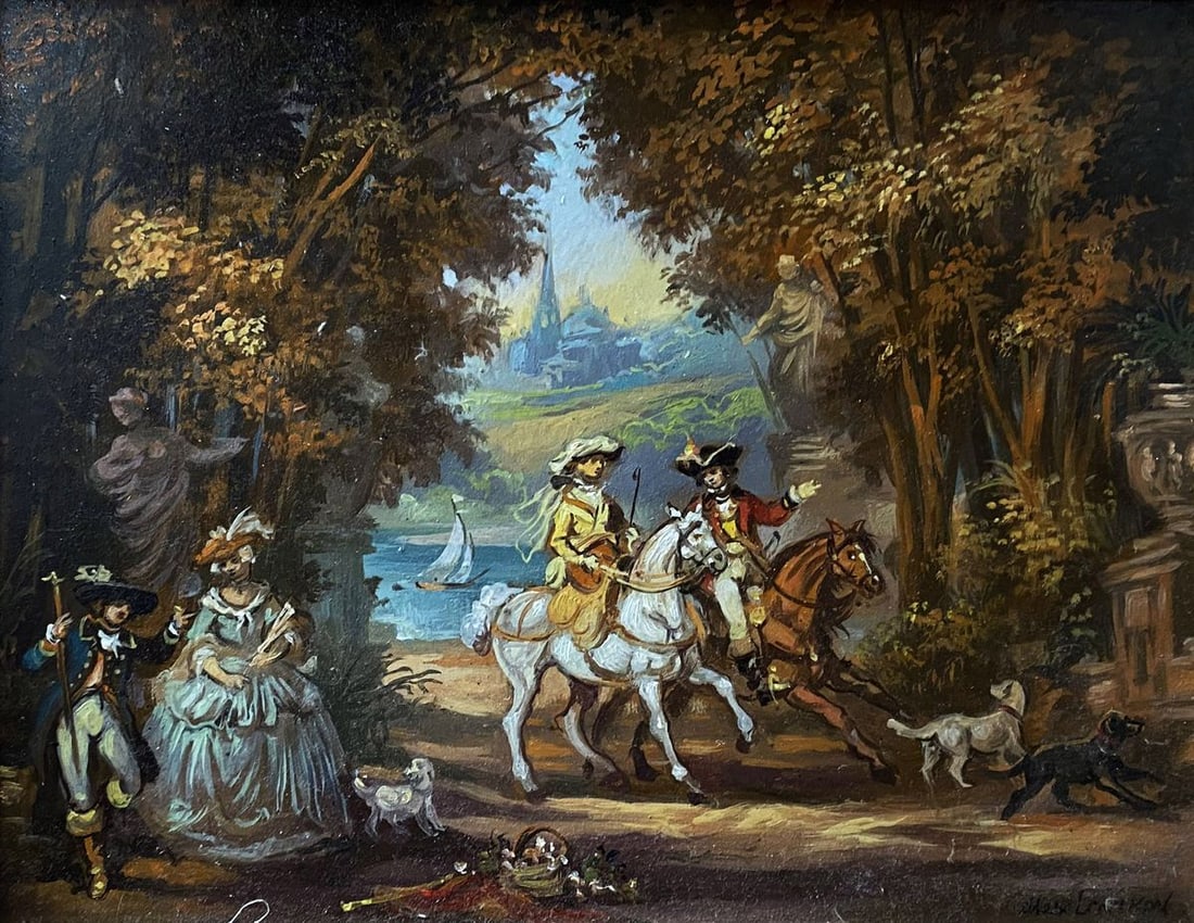 Oil painting 18th century landscape Alexander Arkadievich Litvinov: NoLitv 112 *** ABOUT THIS PAINTING *** * TITLE: "18th century landscape" * ARTISTS: Alexander Arkadievich Litvinov * SIZE: 28x22 cm/'11.02x8.66 inches' * MEDIUM: oil, cardboard * HAND PAINTED: Origina
