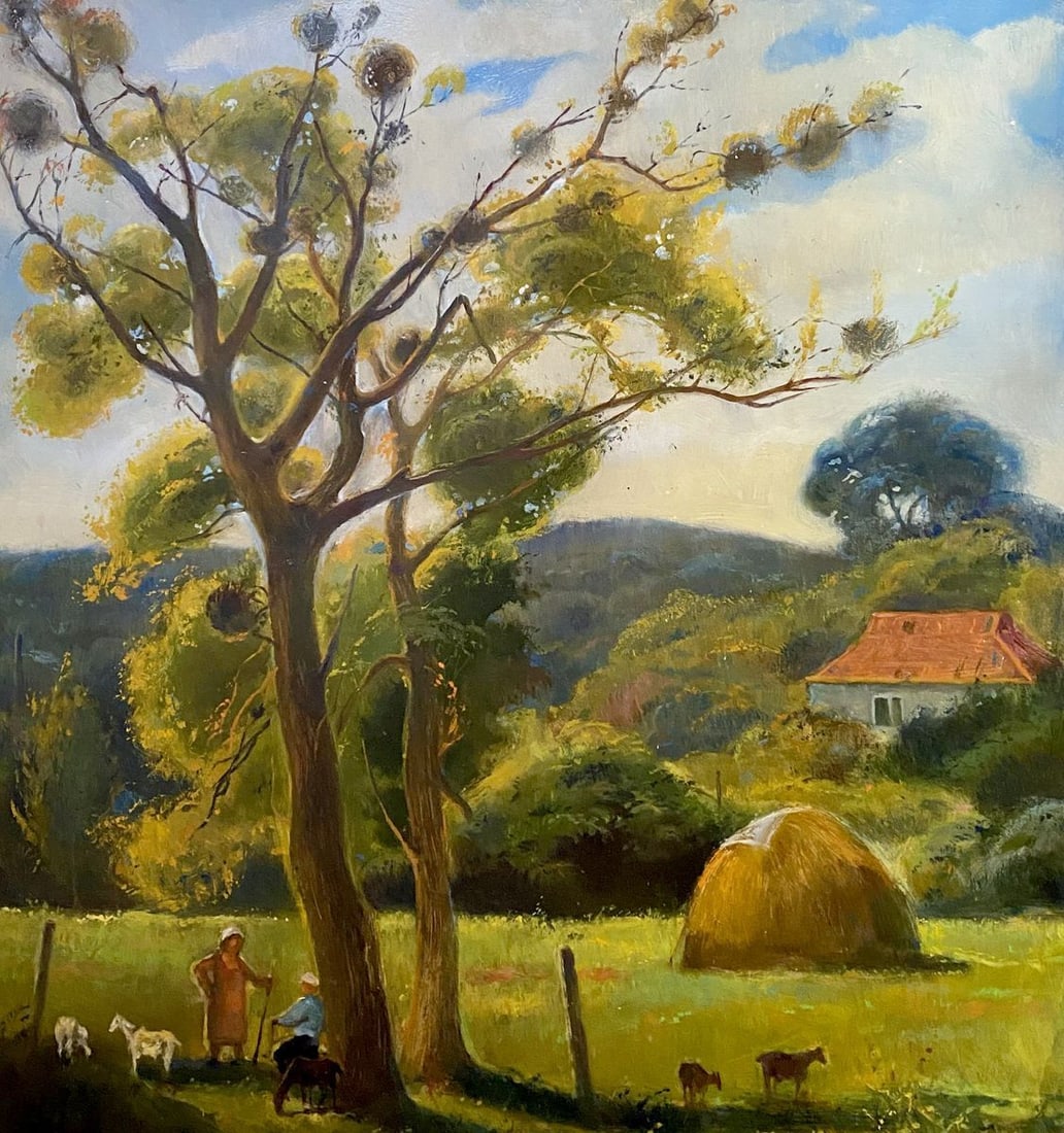 Oil painting Farm Litvinov Oleg Arkad'yevich: NoLitv 243 *** ABOUT THIS PAINTING *** * TITLE: "Farm" * ARTISTS: Litvinov Oleg Arkad'yevich * SIZE: 54.5x52 cm/'21.45x20.47 inches' * MEDIUM: oil, cardboard * HAND PAINTED: Original painting from