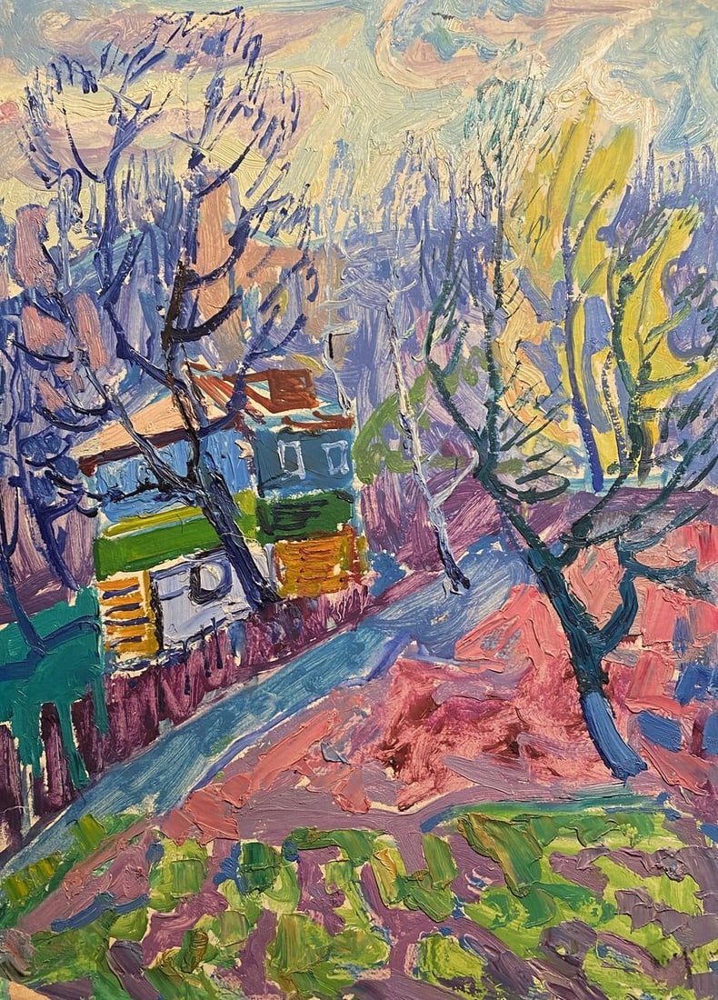 Oil painting In the garden Aleksandr Gluschenko: NoGS 370*** ABOUT THIS PAINTING **** TITLE: "In the garden"* ARTISTS: Aleksandr Gluschenko* SIZE: 50x70 cm/'19.68x27.55 inches'* MEDIUM: oil, cardboard* HAND PAINTED: Original painting from our collec
