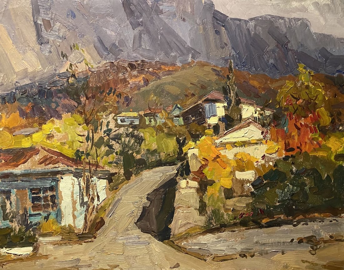 Oil painting Street in Bakhchisarai Mikhail Kobylenkov: NoGS 437*** ABOUT THIS PAINTING **** TITLE: "Street in Bakhchisarai"* ARTISTS: Mikhail Kobylenkov* SIZE: 49x62.5 cm/'19.29x24.60 inches'* MEDIUM: oil, cardboard* HAND PAINTED: Original painting from o