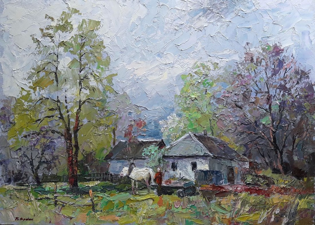 Oil painting Parent's house Serdyuk Boris Petrovich: NoSERB 22 ** ABOUT THIS PAINTING ** * TITLE: "Parent's house" * ARTISTS: Serdyuk Boris Petrovich * SIZE: 71 x 51cm/27,95'x 20,07 inches' * MEDIUM: oil, cardboard * HAND PAINTED: Original painting from