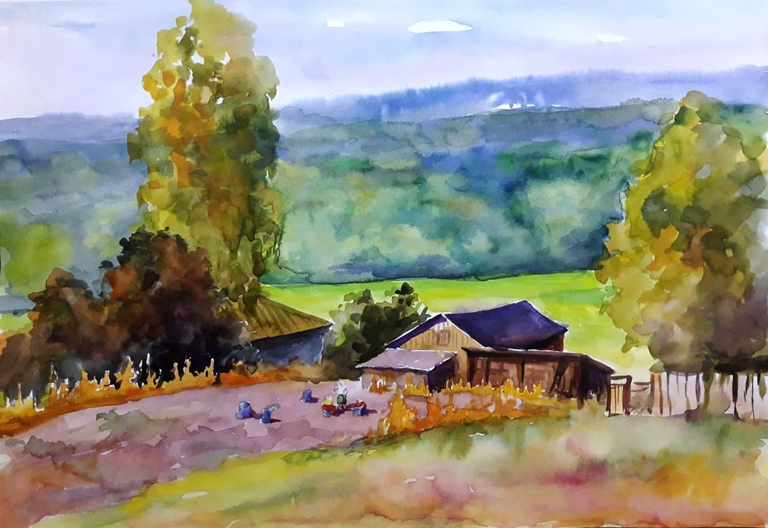 Watercolor painting Harvesting Serdyuk Boris Petrovich: NoSERB 598 *** ABOUT THIS PAINTING *** * TITLE: "Harvesting" * ARTISTS: Serdyuk Boris Petrovich * SIZE: 42x49 cm/'16.53x19.29 inches' * MEDIUM: watercolor, paper * HAND PAINTED: Original painting