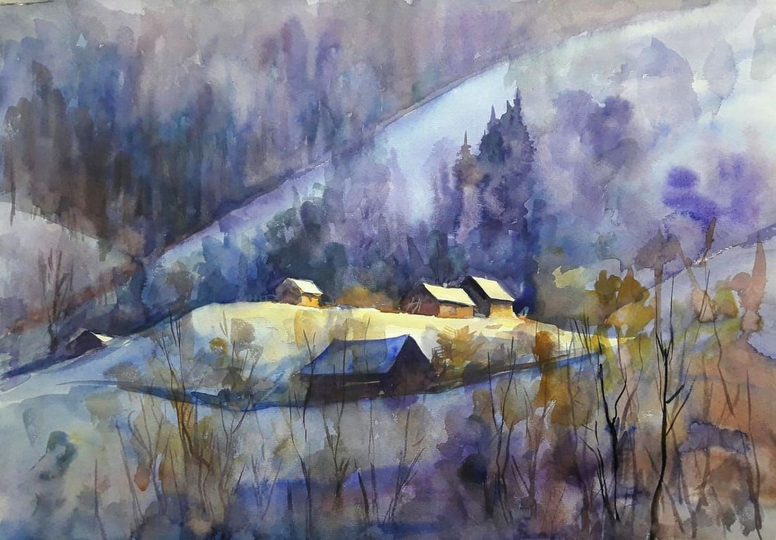 Watercolor painting Winter extravaganza Serdyuk Boris Petrovich: NoSERB 599 *** ABOUT THIS PAINTING *** * TITLE: "Winter extravaganza" * ARTISTS: Serdyuk Boris Petrovich * SIZE: 42x49 cm/'16.53x19.29 inches' * MEDIUM: watercolor, paper * HAND PAINTED: Original pain