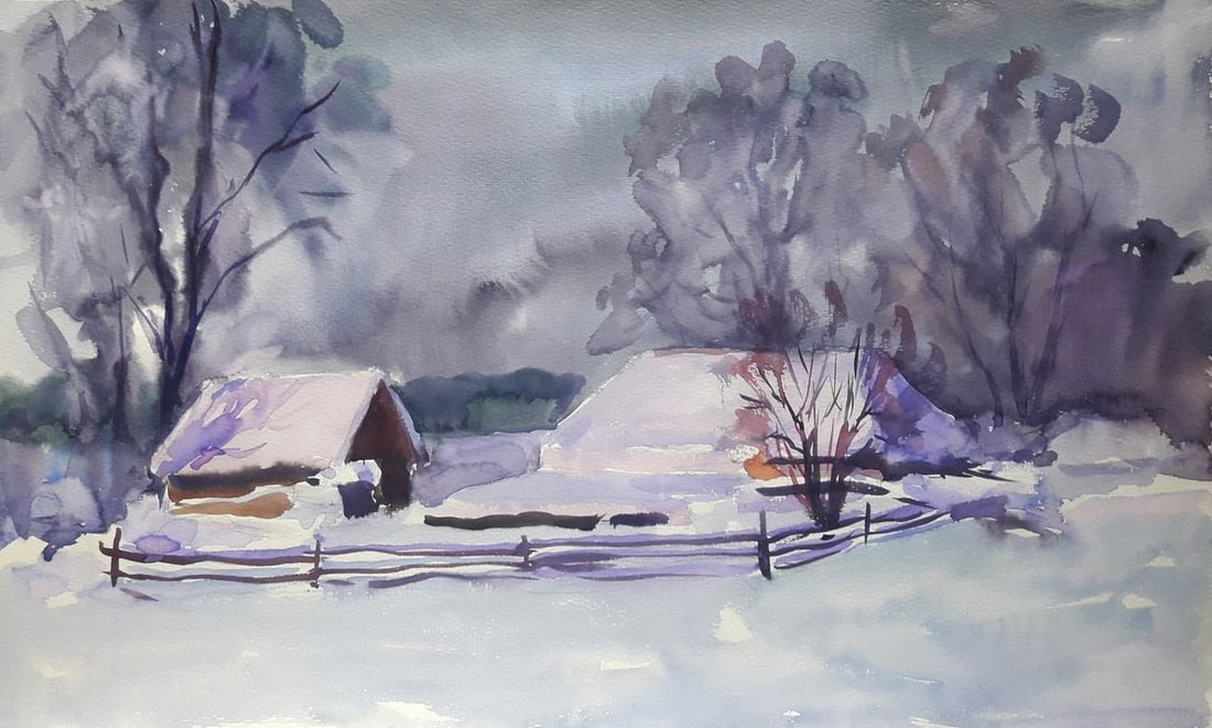 Watercolor painting Snowy Serdyuk Boris Petrovich: NoSERB 670 *** ABOUT THIS PAINTING *** * TITLE: "Snowy" * ARTISTS: Serdyuk Boris Petrovich * SIZE: 35.5x59 cm/13.97x23.22 inches' * MEDIUM: watercolor, paper * HAND PAINTED: Original painting from our