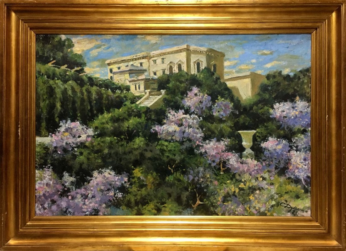 Oil painting Garden estate Dumenko Sergey Danilovich: NoVern 460 *** ABOUT THIS PAINTING *** * TITLE: "Garden estate" * ARTISTS: Dumenko Sergey Danilovich * SIZE: 54,5x81,5 cm/'21.45x32.08 inches', frame size: 70x98 cm/'27.55x38.58 inches' * MEDIUM: oil,
