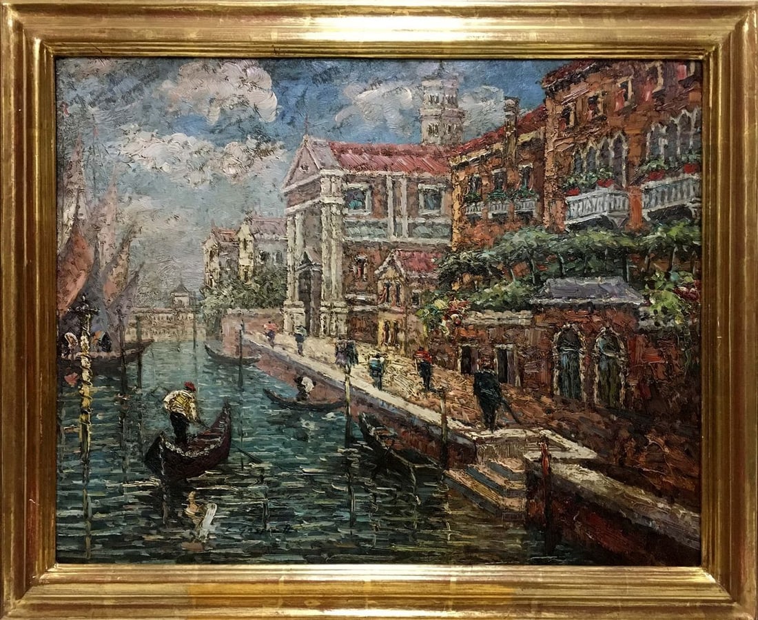Oil painting Summer city landscape: NoVern 490 *** ABOUT THIS PAINTING *** * TITLE: "Summer city landscape" * ARTISTS: Unknown artist * SIZE: 50.7x61.1 cm/'19.96x24.05 inches', frame size: 59x72 cm/'23.22x28.34 inches' * MEDIUM: oil,