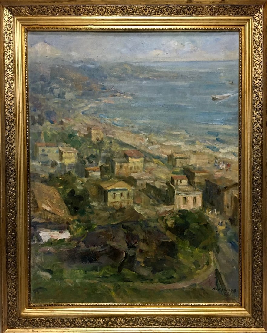 Oil painting City Krylov Konstantin Alekseevich: NoVern 582 *** ABOUT THIS PAINTING *** * TITLE: "City" * ARTISTS: Krylov Konstantin Alekseevich * SIZE: 72x57 cm/'28.34x22.44 inches' * MEDIUM: oil, canvas * HAND PAINTED: Original painting from our