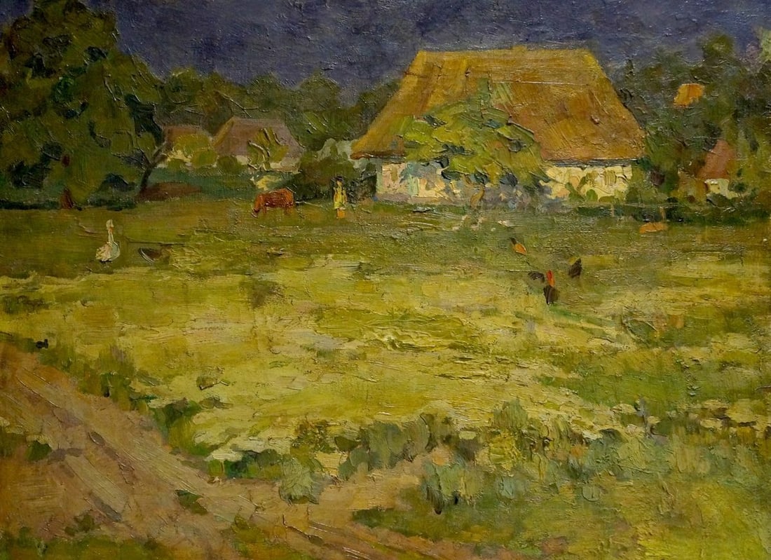 Oil painting Village Mynka Alexander Fedorovich: NoVern 694 *** ABOUT THIS PAINTING *** * TITLE: "Village" * ARTISTS: Mynka Alexander Fedorovich * SIZE: 50x67 cm/'19.68x26.37 inches' * MEDIUM: oil, canvas * HAND PAINTED: Original painting from our c