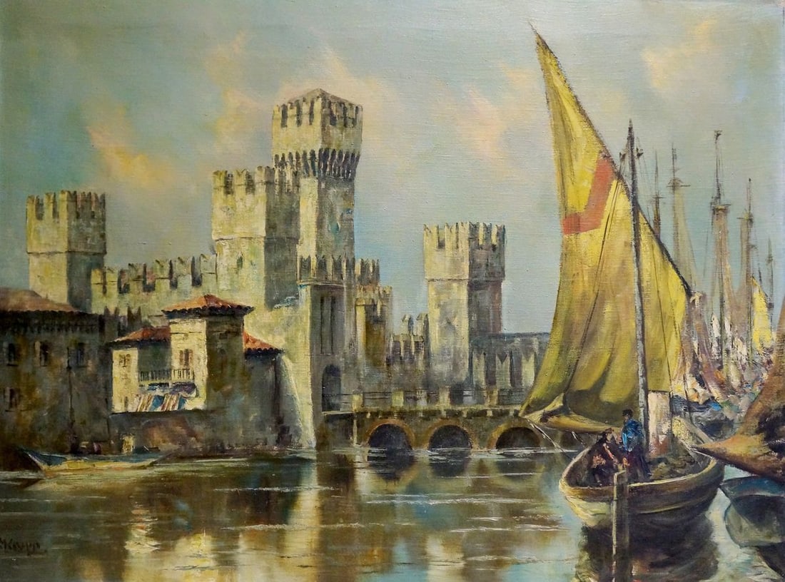 Oil painting Medieval castle Karl Klupp Munchen: NoVern 698 *** ABOUT THIS PAINTING *** * TITLE: "Medieval castle" * ARTISTS: Karl Klupp Munchen * SIZE: 60x80 cm/'23.62x31.49 inches' * MEDIUM: oil, canvas * HAND PAINTED: Original painting from our