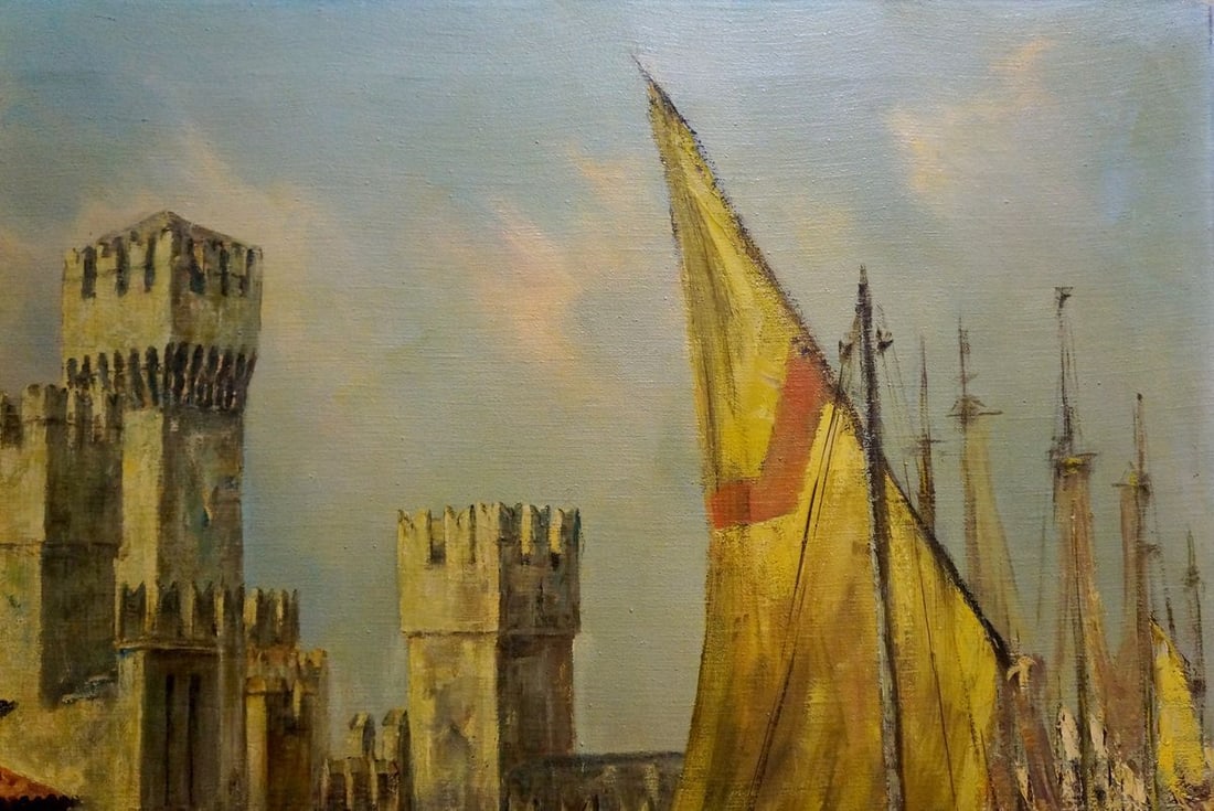 Oil painting Medieval castle Karl Klupp Munchen - 4