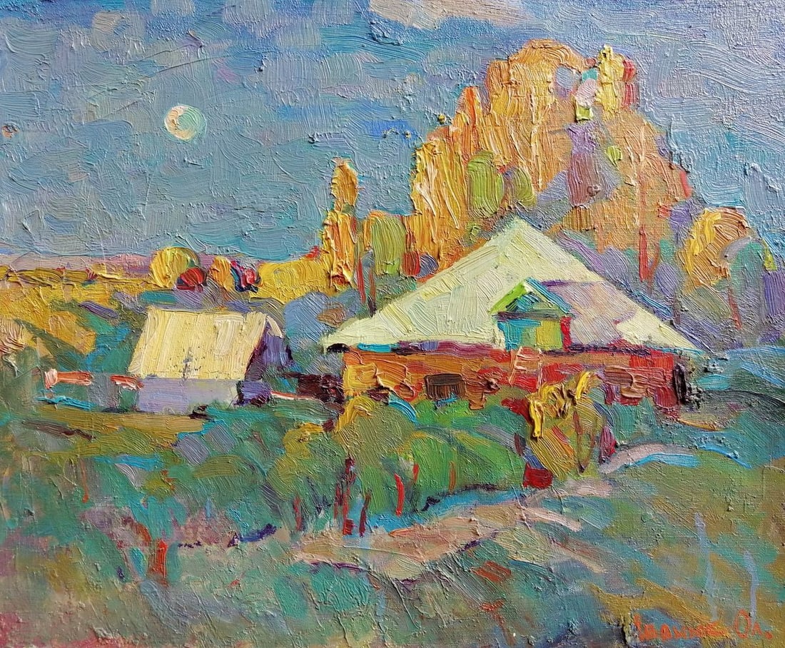 Oil painting Country life Kalenyuk Alex: NoKalen 150 *** ABOUT THIS PAINTING *** * TITLE: "Country life" * ARTISTS: Kalenyuk Alex * SIZE: 45x55 cm/'17.71x21.65 inches' * MEDIUM: oil, canvas * HAND PAINTED: Original painting from our collecti