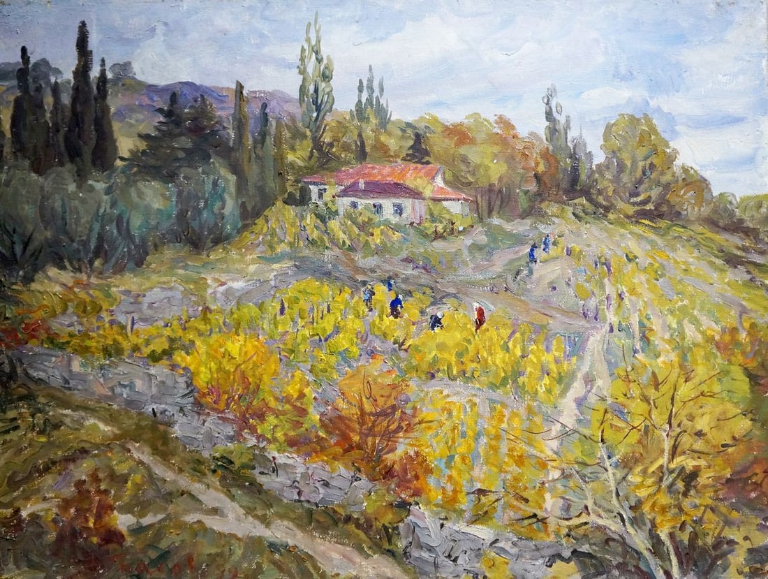 Oil painting Vegetable gardens Basov Yakov Alexandrovich: NoVern 971 *** ABOUT THIS PAINTING *** * TITLE: "Vegetable gardens" * ARTISTS: Basov Yakov Alexandrovich * SIZE: 65x85 cm/'25.59x33.46 inches' * MEDIUM: oil, canvas * HAND PAINTED: Original painting f