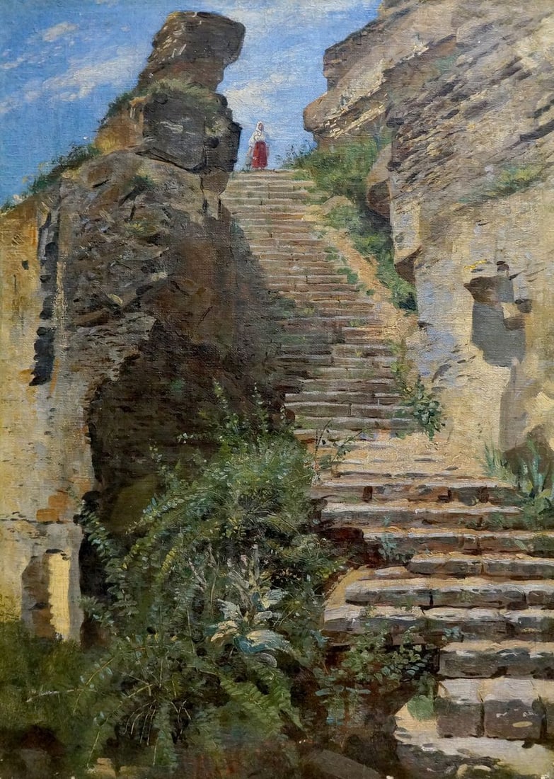 Oil painting Ancient buildings: NoVern 1091 *** ABOUT THIS PAINTING *** * TITLE: "Ancient buildings" * ARTISTS: Unknown artist * SIZE: 56x40 cm/'22.04x15.74 inches' * MEDIUM: oil, canvas * HAND PAINTED: Original painting from our