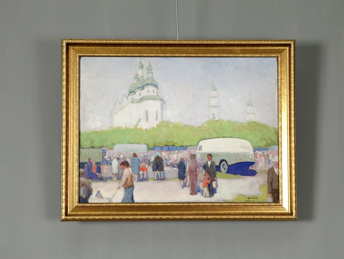Oil Painting at the Old Fair by Sovit Artist Ivan Tsyupka: NoE 440 *** ABOUT THIS PAINTING *** * TITLE: "At the old fair" * ARTISTS: Ivan Kirillovich Tsyupka * SIZE: 40x56 cm/'15.74x22,04 inches' * MEDIUM: oil, cardboard * HAND PAINTED: Original painting